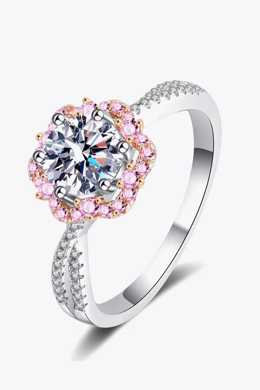 1 Carat Moissanite Flower - Shaped Crisscross Ring - CNCO