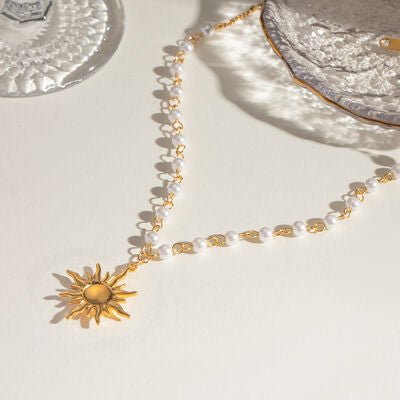 18K Gold - Plated Pearl Sun Necklace - CNCO