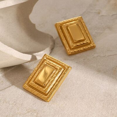 18K Gold - Plated Stainless Steel Square Shape Earrings - CNCO