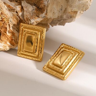 18K Gold - Plated Stainless Steel Square Shape Earrings - CNCO