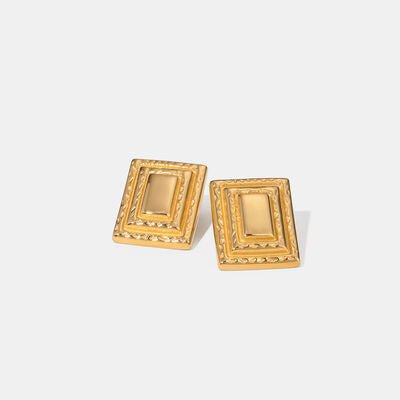 18K Gold - Plated Stainless Steel Square Shape Earrings - CNCO