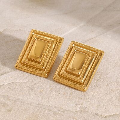 18K Gold - Plated Stainless Steel Square Shape Earrings - CNCO