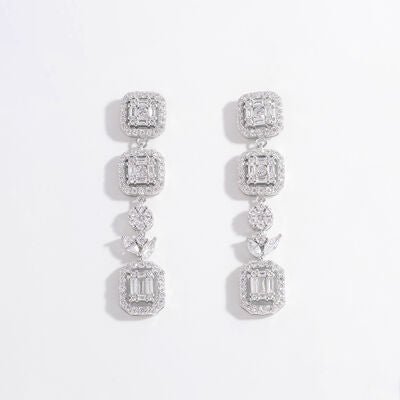 925 Sterling Silver Inlaid Zircon Geometric Dangle Earrings - CNCO