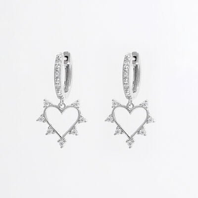 925 Sterling Silver Inlaid Zircon Heart Dangle Earrings - CNCO