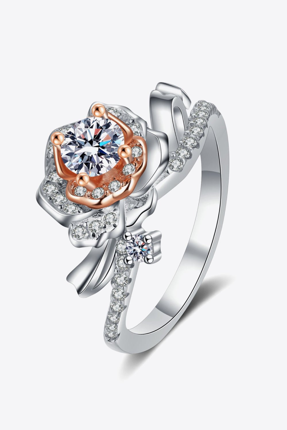 925 Sterling Silver Rose - Shaped Moissanite Ring - CNCO