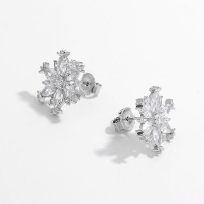 925 Sterling Silver Zircon Snowflake Earrings - CNCO