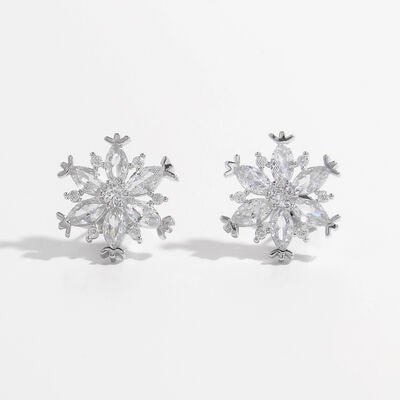 925 Sterling Silver Zircon Snowflake Earrings - CNCO