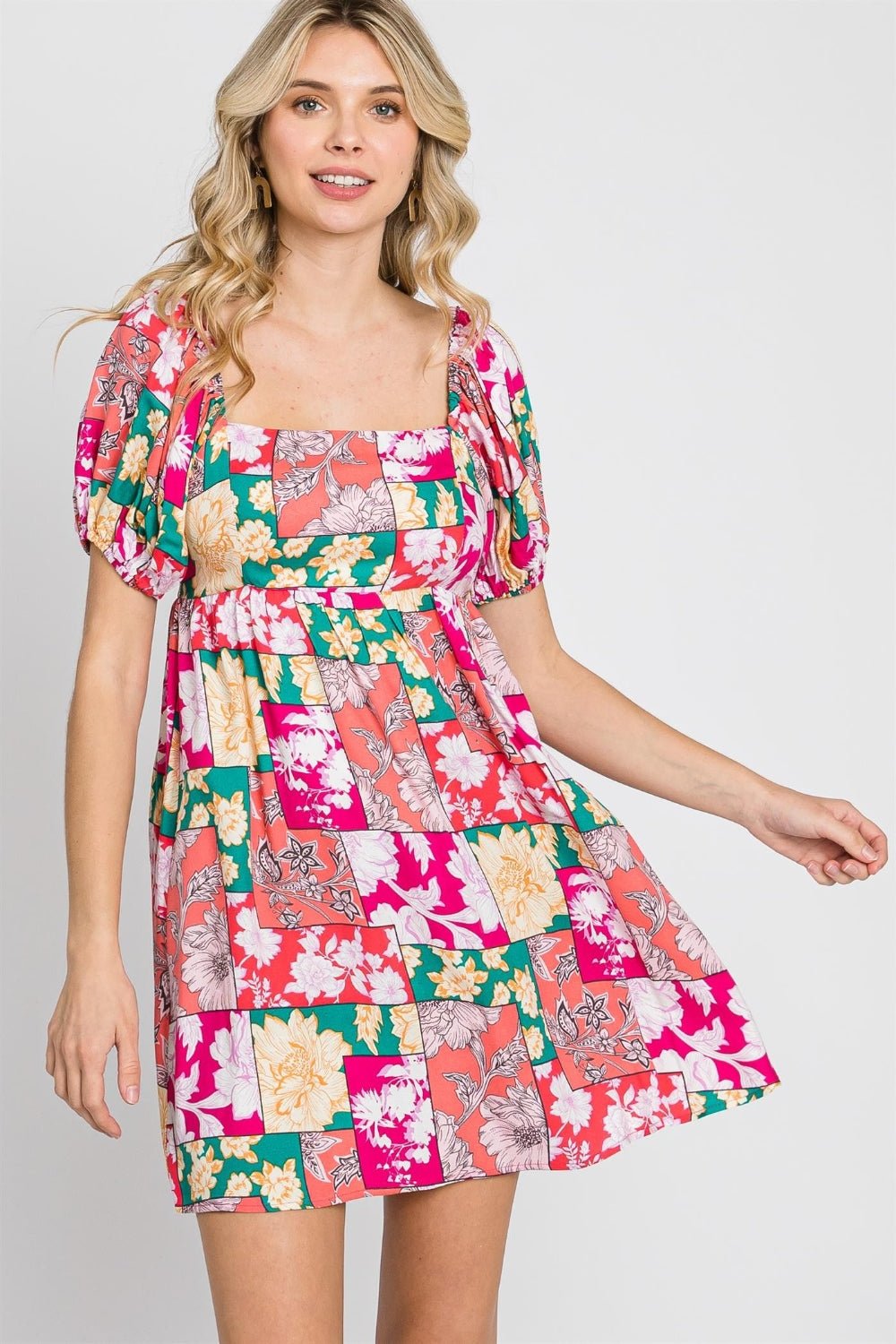 Floral Ruff Sleeve Mini Dress - KECHENFS