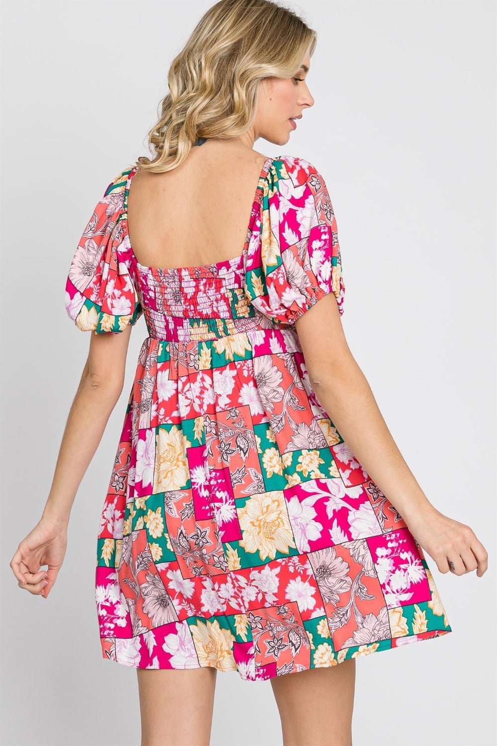 Floral Ruff Sleeve Mini Dress - KECHENFS