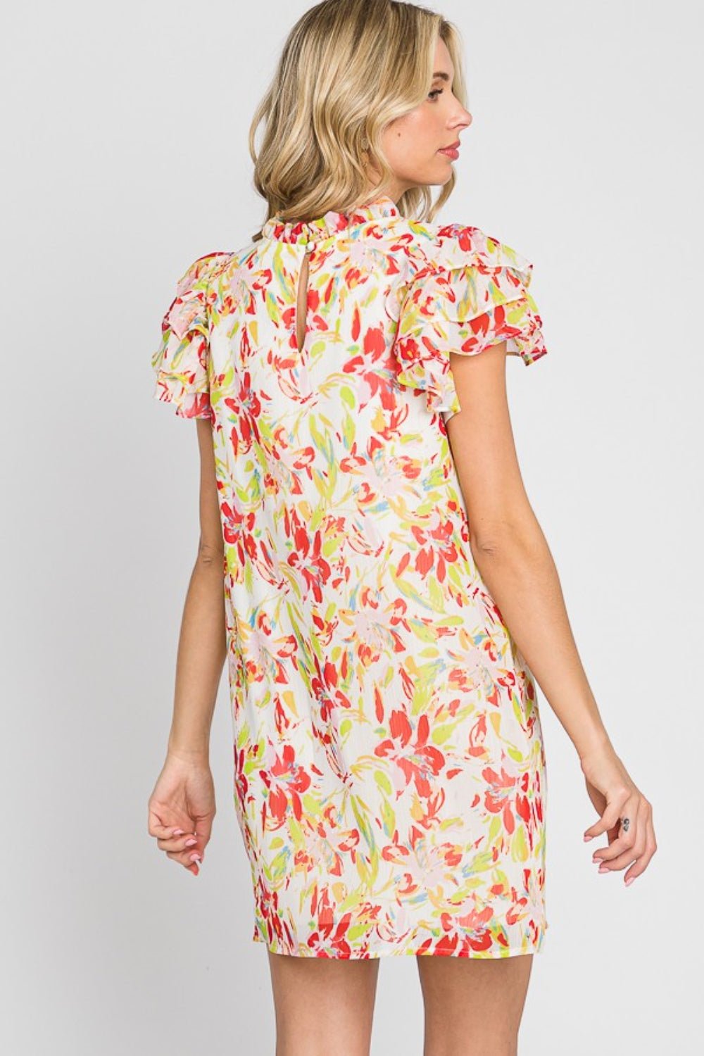 Floral Short Sleeve Mini Dress - KECHENFS