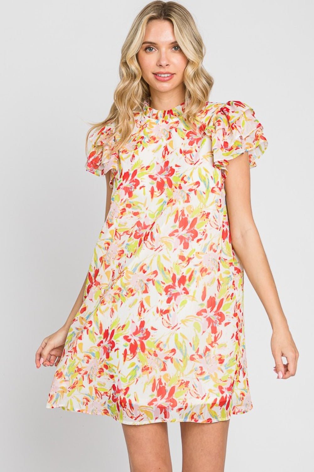 Floral Short Sleeve Mini Dress - KECHENFS