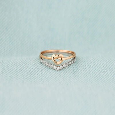 Knotted Heart Shape Inlaid Zircon Ring - CNCO