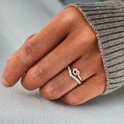 Knotted Heart Shape Inlaid Zircon Ring - CNCO