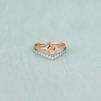 Knotted Heart Shape Inlaid Zircon Ring - CNCO