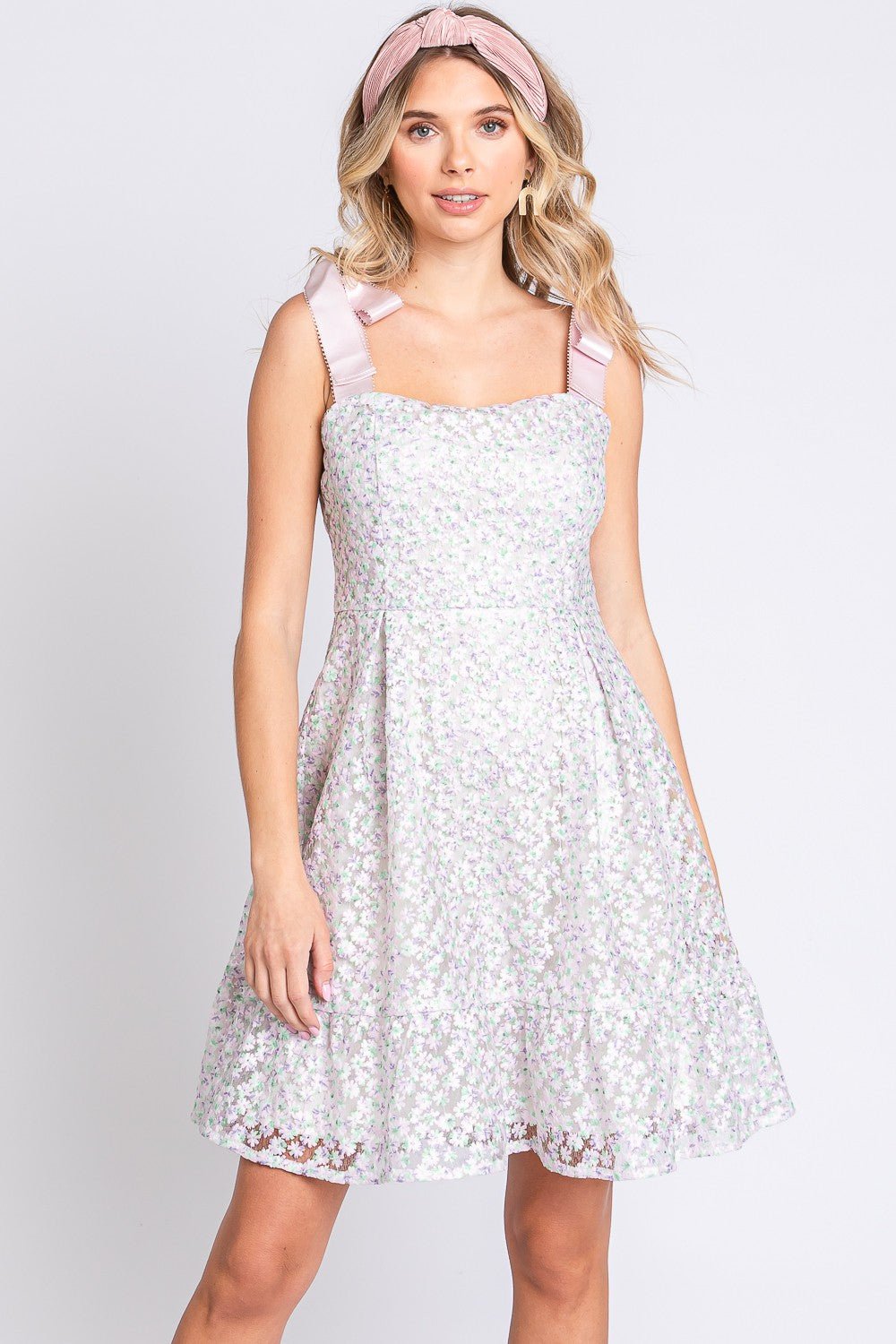 Mesh Floral Embroidered Sleeveless Dress - KECHENFS