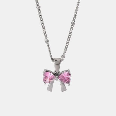 Stainless Steel Inlaid Zircon Bow Necklace - CNCO