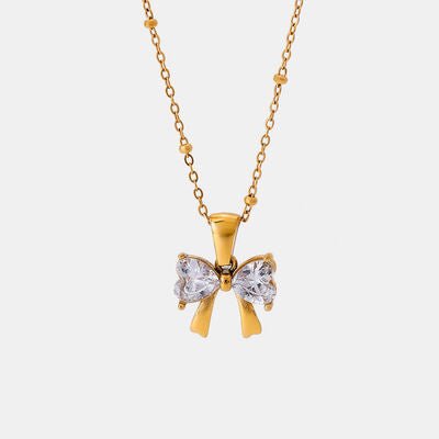 Stainless Steel Inlaid Zircon Bow Necklace - CNCO