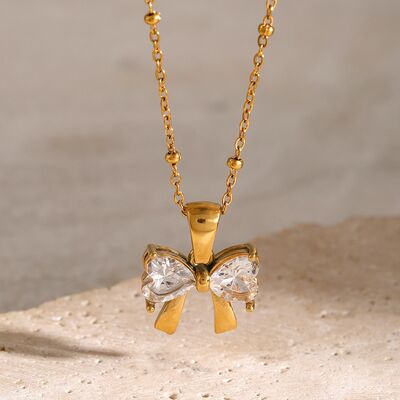 Stainless Steel Inlaid Zircon Bow Necklace - CNCO