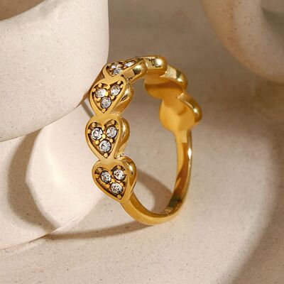 Stainless Steel Inlaid Zircon Heart Ring - CNCO