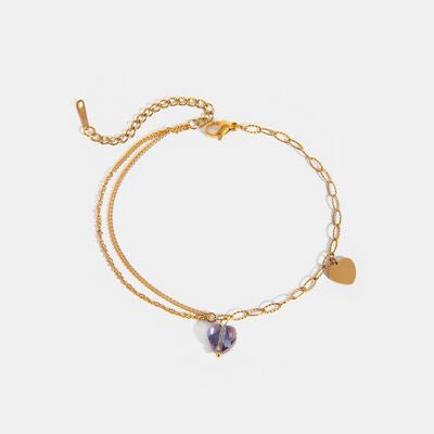 Stainless Steel Synthetic Crystal Heart Anklet Bracelet - CNCO