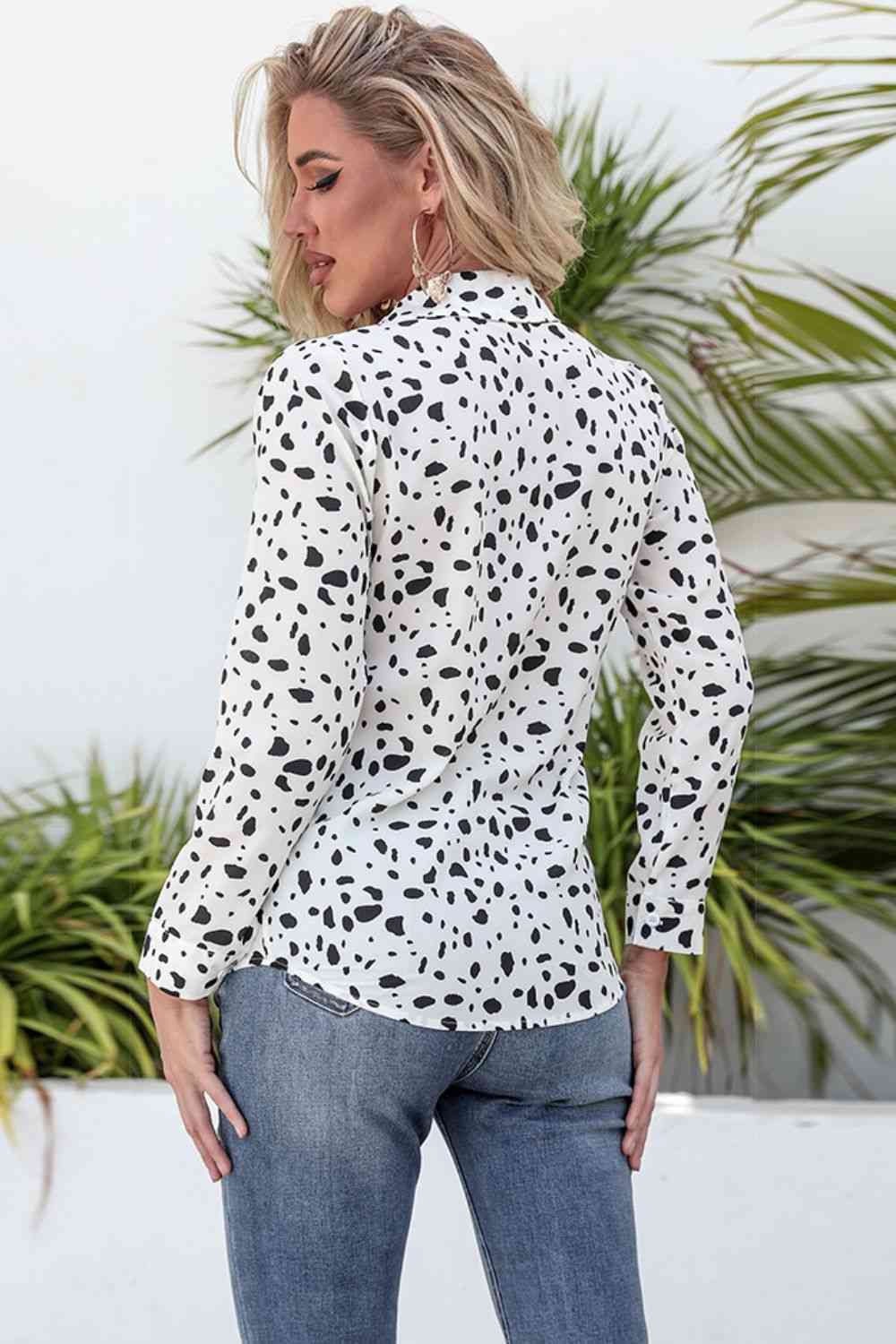 Animal Print Curved Hem Button-Up Shirt - KECHENFS