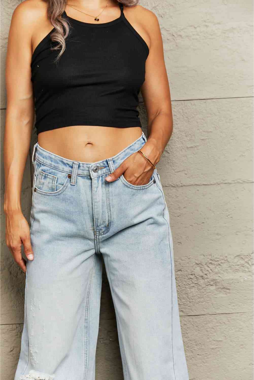 Distressed Wide Leg Jeans - KECHENFS