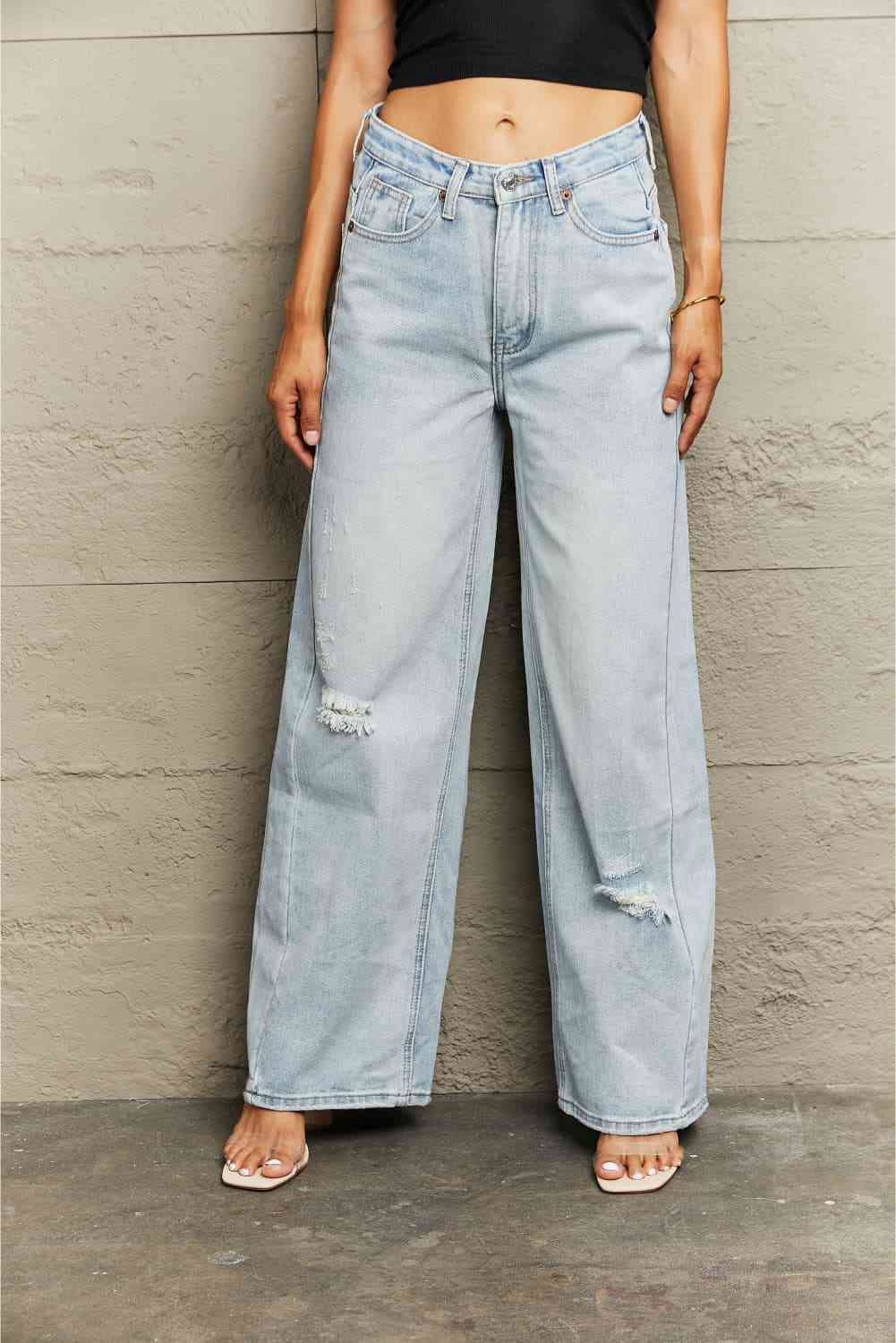 Distressed Wide Leg Jeans - KECHENFS