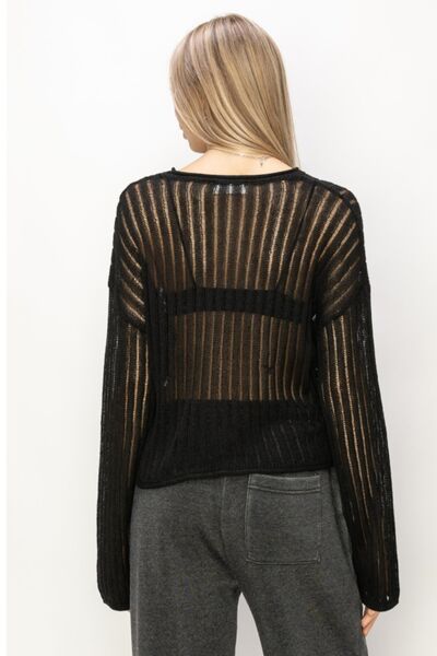 HYFVE Openwork Ribbed Long Sleeve Knit Top - KECHENFS