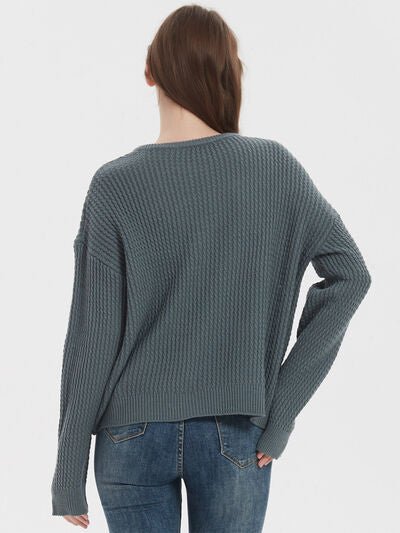 Notched Dropped Shoulder Sweater - KECHENFS