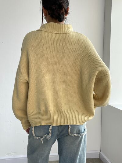 Turtleneck Dropped Shoulder Sweater - KECHENFS