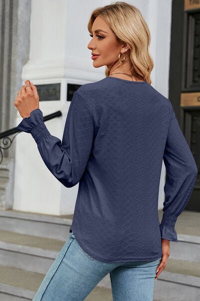 V-Neck Flounce Sleeve T-Shirt - KECHENFS