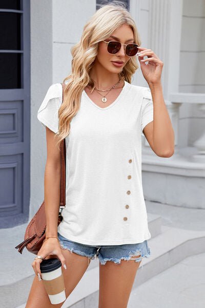 V-Neck Short Sleeve T-Shirt - KECHENFS