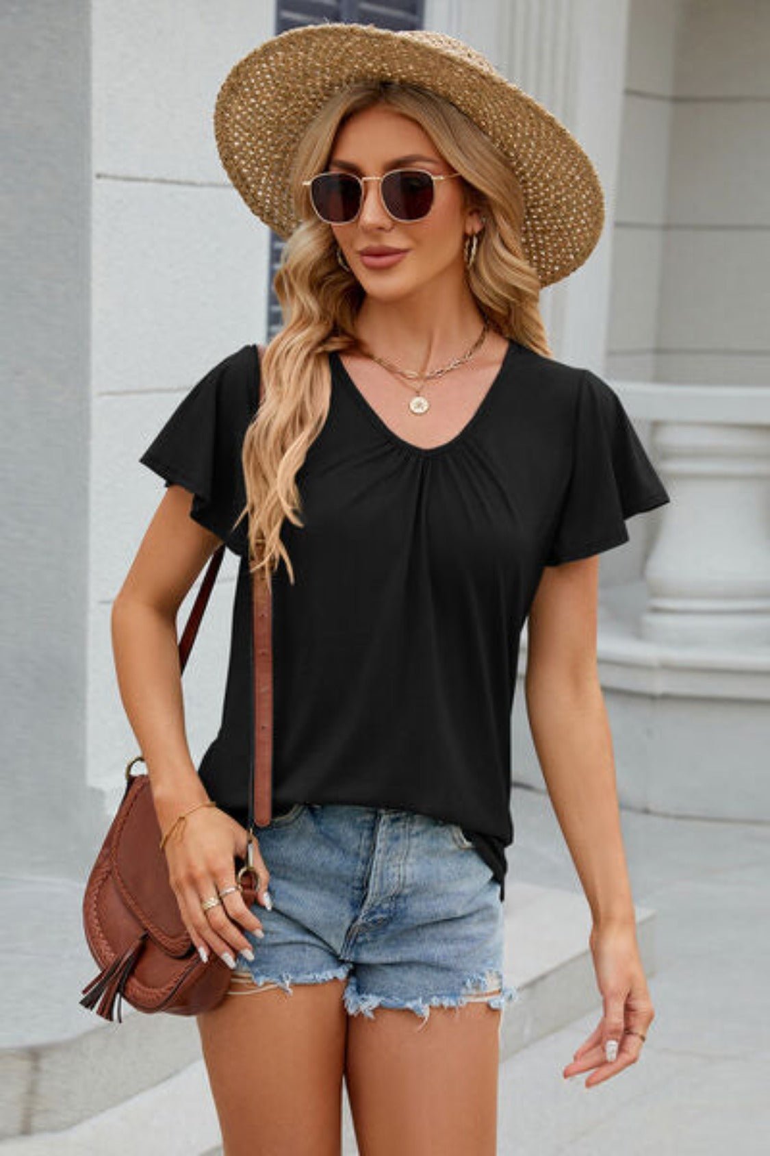 V-Neck Short Sleeve T-Shirt - KECHENFS