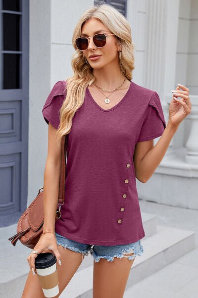 V-Neck Short Sleeve T-Shirt - KECHENFS