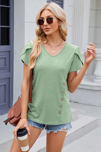 V-Neck Short Sleeve T-Shirt - KECHENFS