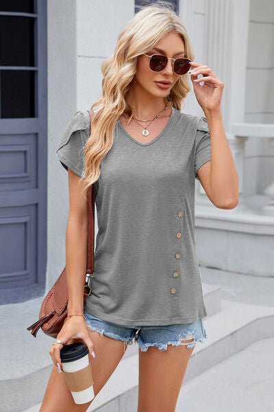 V-Neck Short Sleeve T-Shirt - KECHENFS