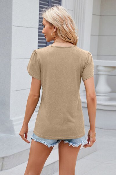 V-Neck Short Sleeve T-Shirt - KECHENFS