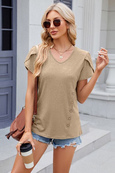 V-Neck Short Sleeve T-Shirt - KECHENFS