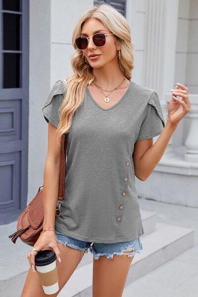 V-Neck Short Sleeve T-Shirt - KECHENFS