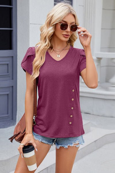 V-Neck Short Sleeve T-Shirt - KECHENFS