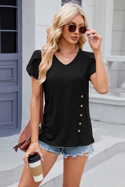 V-Neck Short Sleeve T-Shirt - KECHENFS